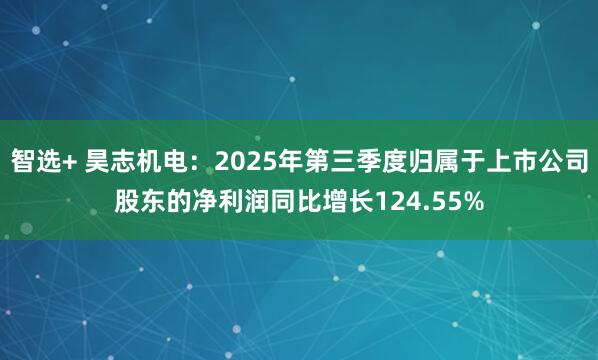 智选+ 昊志机电：2025年第三季度归属于上市公司股东的净利润同比增长124.55%