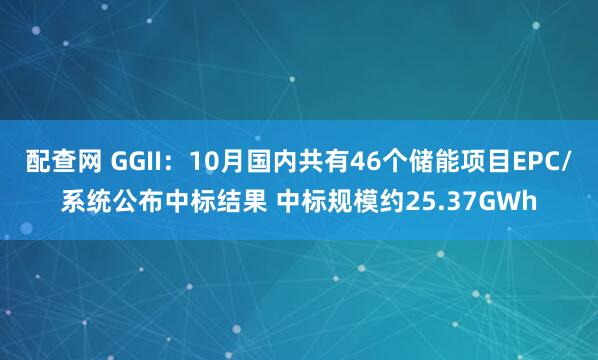 配查网 GGII：10月国内共有46个储能项目EPC/系统公布中标结果 中标规模约25.37GWh